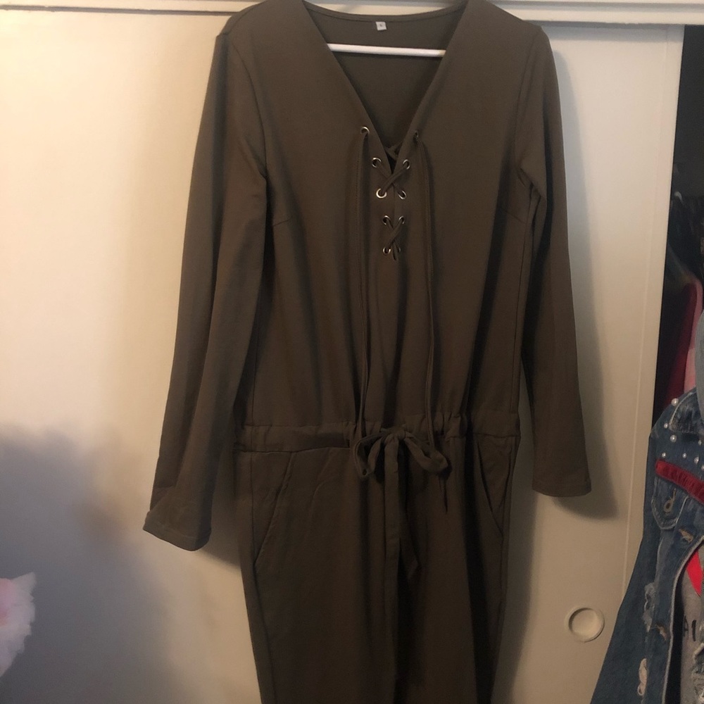 Army green one piece pants